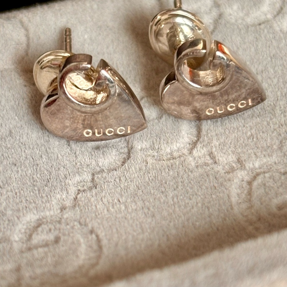 💕GUCCI Authentic G Heart Earrings💕Sterling Silver 925 Guccissima! - Picture 3 of 6